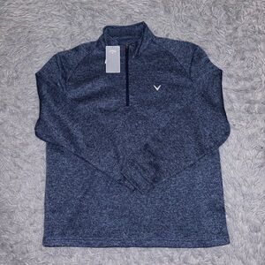 NEW Callaway Mens Large Peacoat Heather Blue 1/4 Zip Golf Pullover UPF L/UPF 50+